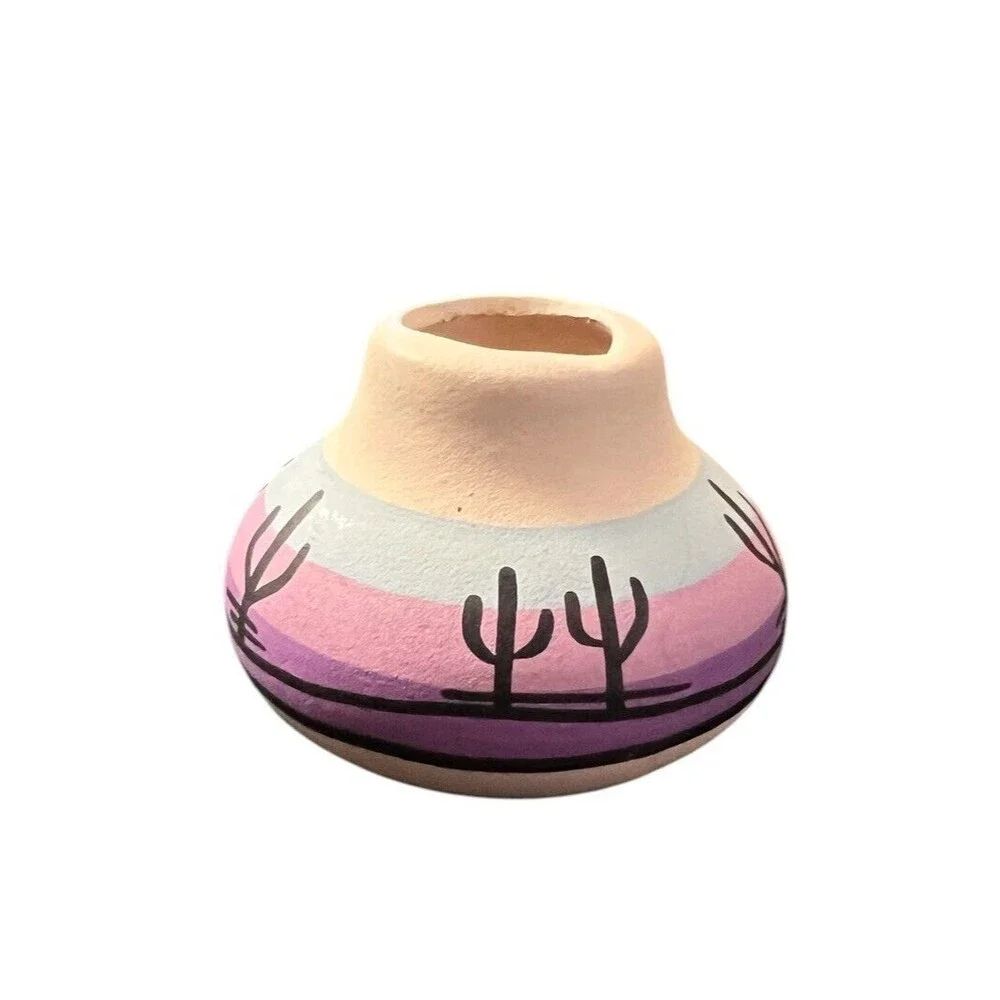 Vtg Tesa Handpainted Mini Clay Bud Vase USA Desert Cactus‎ 1.75”